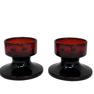 Vintage Luminarc D’ Arques Durant Ruby Red Crystal Candle Holders - France
